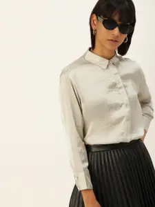 her by invictus Women Beige Regular Fit Solid Casual Shirt