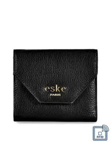 Eske Women Black Solid Leather Three Fold Wallet