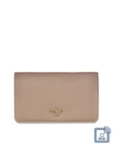 Eske Women Taupe Solid Leather Two Fold Wallet