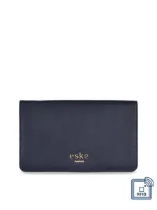 Eske Women Navy Blue Solid Leather Two Fold Wallet