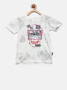 Gini and Jony Boys White & Grey Dyed Round Neck T-shirt
