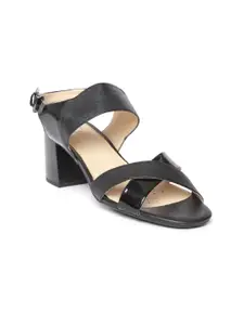 Geox Women Black Solid Leather Block Heels