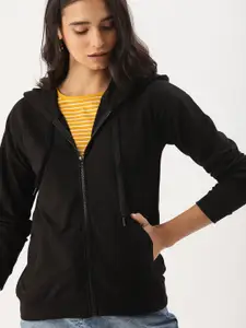 DressBerry Women Black Solid Hooded Sweatshirt