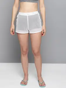Besiva Women White Solid Regular Fit Mesh Shorts