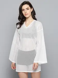 Besiva Women White Solid Cover-Up Shift Dress