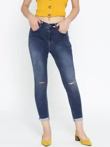 SPYKAR Women Navy Blue Alexa Super Skinny Fit High-Rise Slash Knee Stretchable Jeans