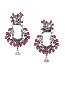 Silvermerc Designs Silvermerc Women Designs Silver-Plated &Pink Oxidised Contemporary Drop Earrings