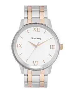 Sonata Men White Bracelet Style Strap Analogue Watch 7133KM01
