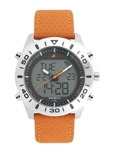 Fastrack Men Orange Leather Analogue and Digital Watch 38034SL01
