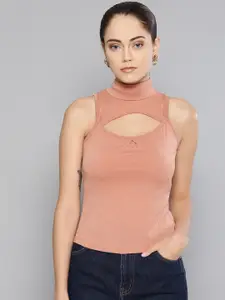 Veni Vidi Vici Women Dusty Pink Solid Fitted Top