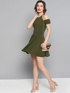 Veni Vidi Vici Women Olive Green Solid Fit & Flare Dress
