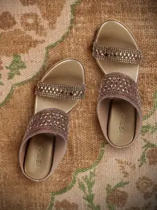 Metro Women Gold-Toned Textured Sandals