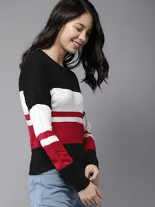 HERE&NOW Women Black & White Colourblocked Sweater
