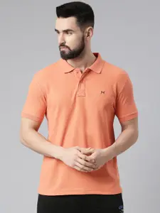 Force NXT Men Orange Solid Polo Collar T-shirt