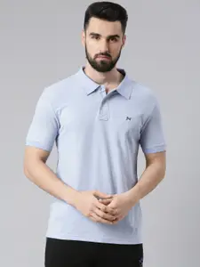 Force NXT Men Blue Solid Polo Collar T-shirt