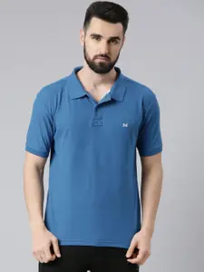 Force NXT Men Blue Solid Polo Collar T-shirt