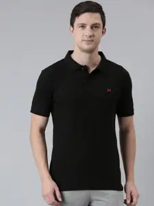 Force NXT Men Black Solid Polo Collar T-shirt