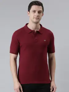 Force NXT Men Maroon Solid Polo Collar T-shirt