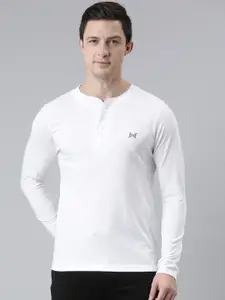 Force NXT Men White Solid Henley Neck T-shirt