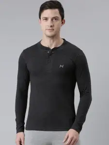 Force NXT Men Black Solid Mandarin Collar T-shirt