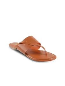 Metro Women Brown Solid T-Strap Flats