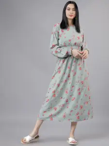 Tokyo Talkies Women Blue & Pink Floral Print A-Line Dress