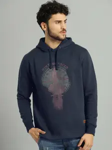 The Roadster Lifestyle Co Men Navy Blue Printed Hooded Pullover Sweatshirt