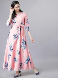 Tokyo Talkies Pink Floral Print Maxi Belted Dress