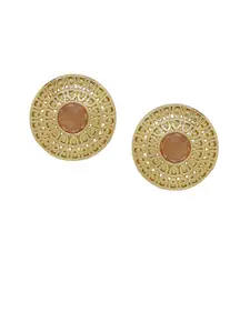 Voylla Brass Plated Gold-Toned & Beige Handcrafted Circular Studs