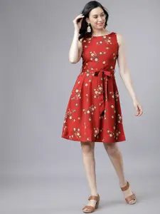 Tokyo Talkies Women Rust Red Floral Printed Dress