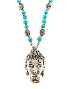 Bamboo Tree Jewels Silver-Toned & Blue Metal Handcrafted Necklace
