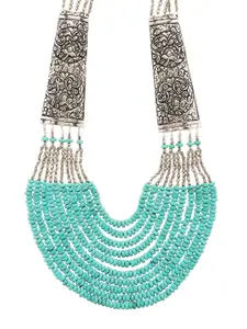 Bamboo Tree Jewels Silver-Toned & Sea Green Metal Handcrafted Necklace