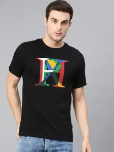HRX by Hrithik Roshan Men Black Printed Round Neck Pure Cotton T-shirt