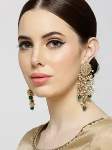 KARATCART Green Gold-Plated Stone-Studded Beaded Chandelier Classic Drop Earrings