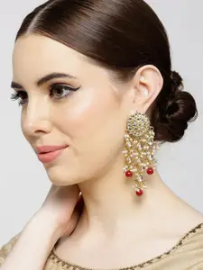 KARATCART Maroon Gold-Plated Stone-Studded Floral Drop Earrings