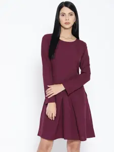 Karmic Vision Women Burgundy Solid Fit & Flare Dress