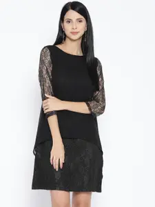 Karmic Vision Women Black Solid Layered A-Line Dress