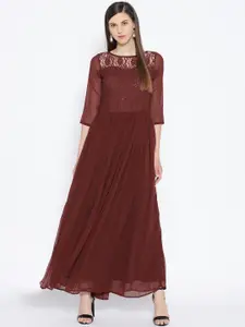 Karmic Vision Women Burgundy Lace Detailed Maxi Dress