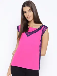 Karmic Vision Women Pink Solid Lace Inserts Top