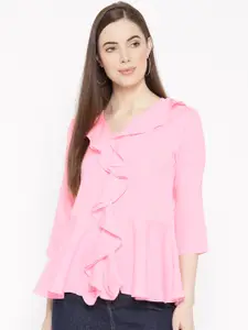 Karmic Vision Women Pink Solid Cinched Waist Top