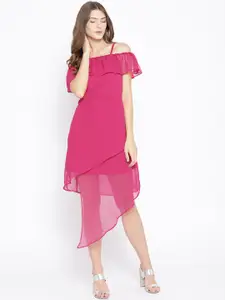 Karmic Vision Women Fuchsia Solid Layered A-Line Dress
