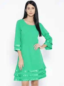 Karmic Vision Women Green Solid A-Line Dress
