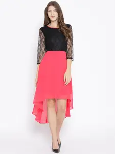 Karmic Vision Women Pink & Black Colourblocked A-Line Dress