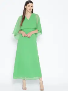 Karmic Vision Women Green Solid Layered Maxi Dress