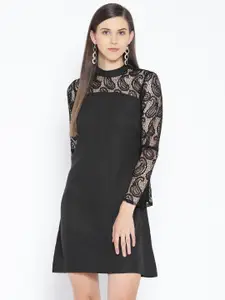 Karmic Vision Women Black Solid Semi-Sheer A-Line Dress