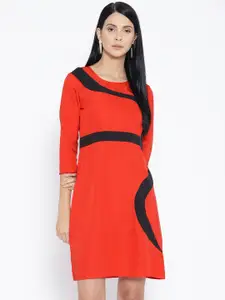 Karmic Vision Women Red & Black Panelled Detail A-Line Dress