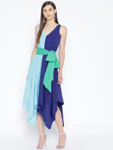 Karmic Vision Women Blue Colourblocked A-Line Dress