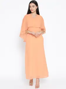 Karmic Vision Women Peach-Coloured Solid Maxi Dress