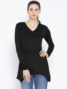 Karmic Vision Women Black Solid Layered A-Line Top