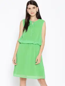 Karmic Vision Women Green Solid Blouson Dress